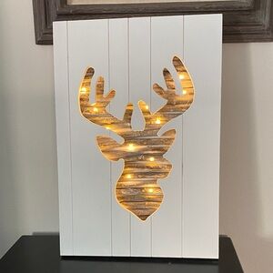 Rustic White and Gold Reindeer Lighted Wall Art